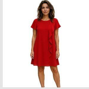 Adrianna Papell Women's Shift Dress sz M Sheer Burgundy Ruffles
